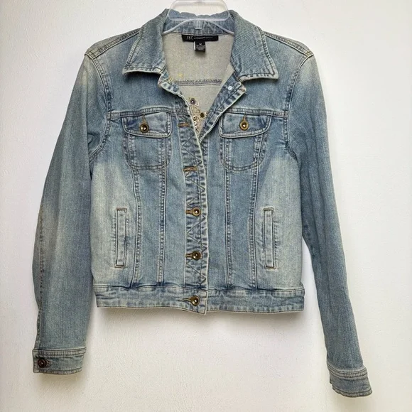 INC Vintage Y2K Embroidered Crown Rhinestone Jean Jacket Denim Jacket M - Picture 2 of 12